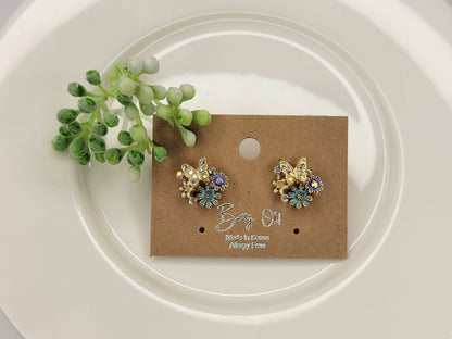 Flowers and Butterfly Stud Earrings