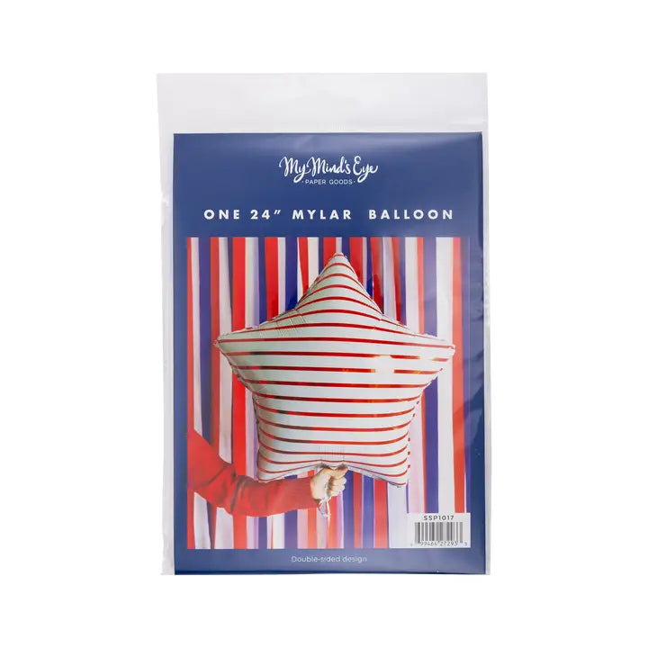 Red Striped Star Shaped Mylar Balloon