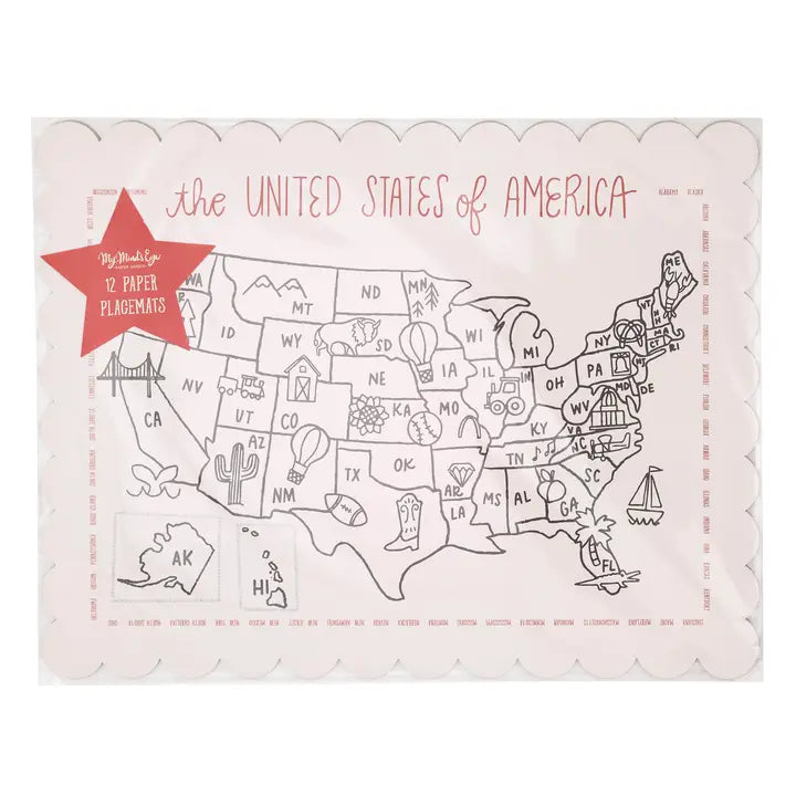 Color the USA Map Paper Placemat