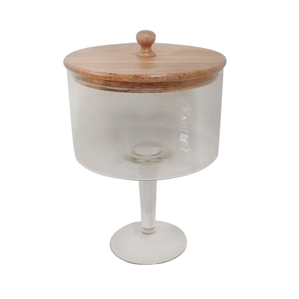 Pedestal Glass Jar with Wood Top