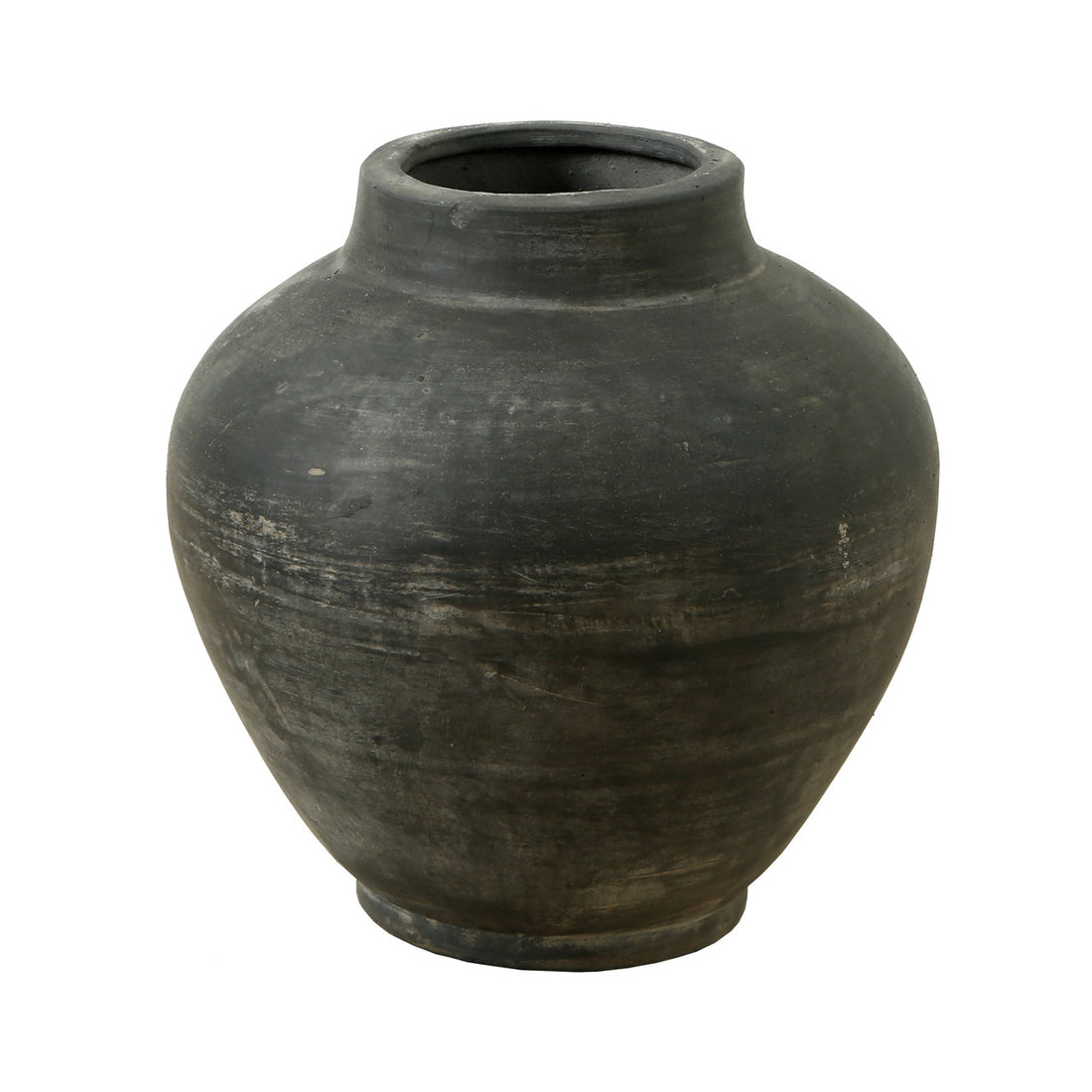 Earthy Gray Pottery Vase Wide Opening