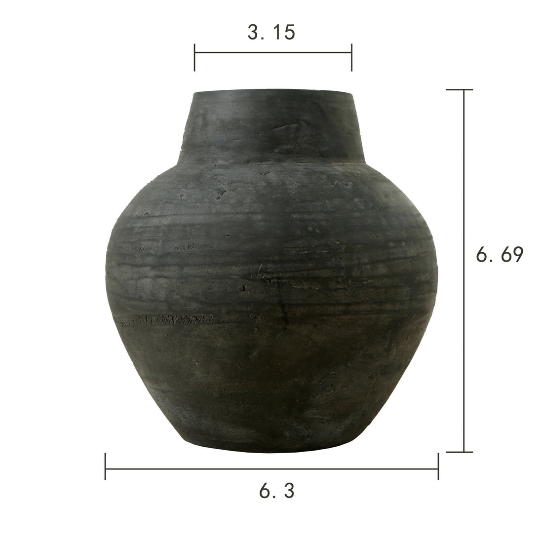 Earthy Gray Pottery Vase Wide Opening