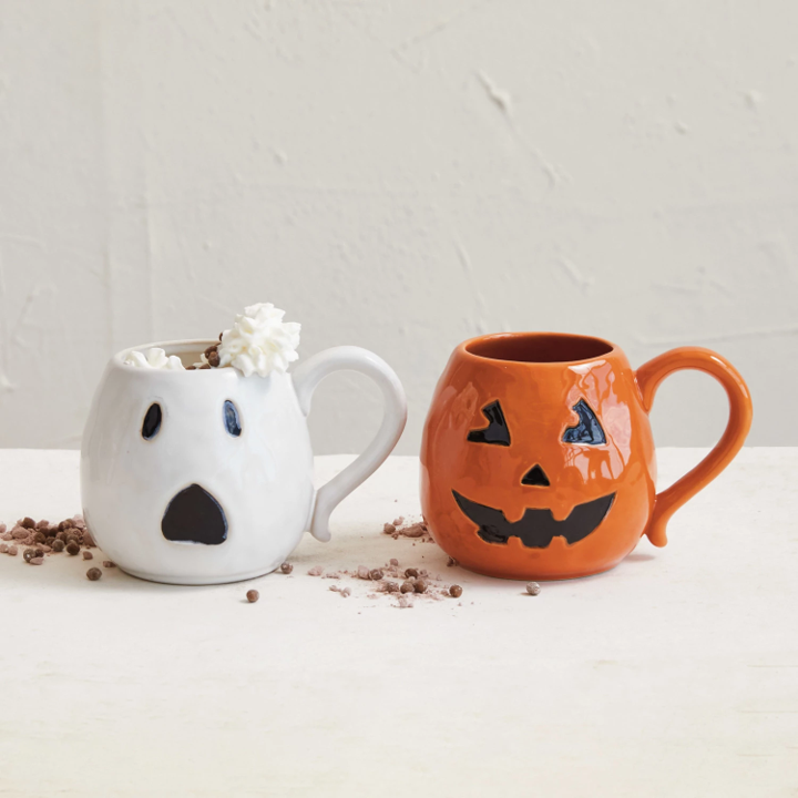 Debossed Stoneware Ghost Shaped Mug