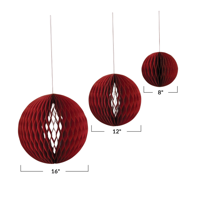 Folding Honeycomb Ball Ornament, Red