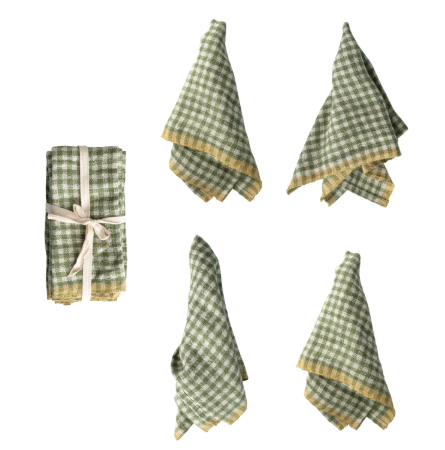 Woven Linen Gingham Napkins, Set of 4