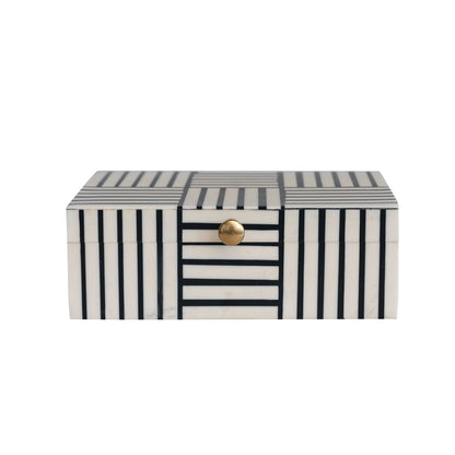 Resin Box w/ Striped Block Pattern &amp; Gold Knob