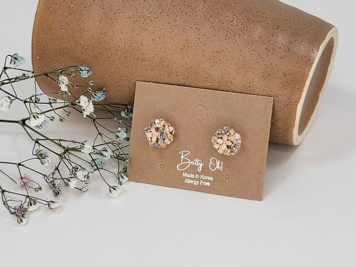 Painted Flower Ball Enamel Post Earring