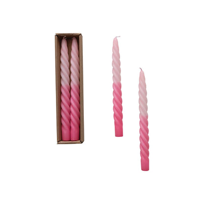 Pink Ombre Twisted Taper Candles, set of 2