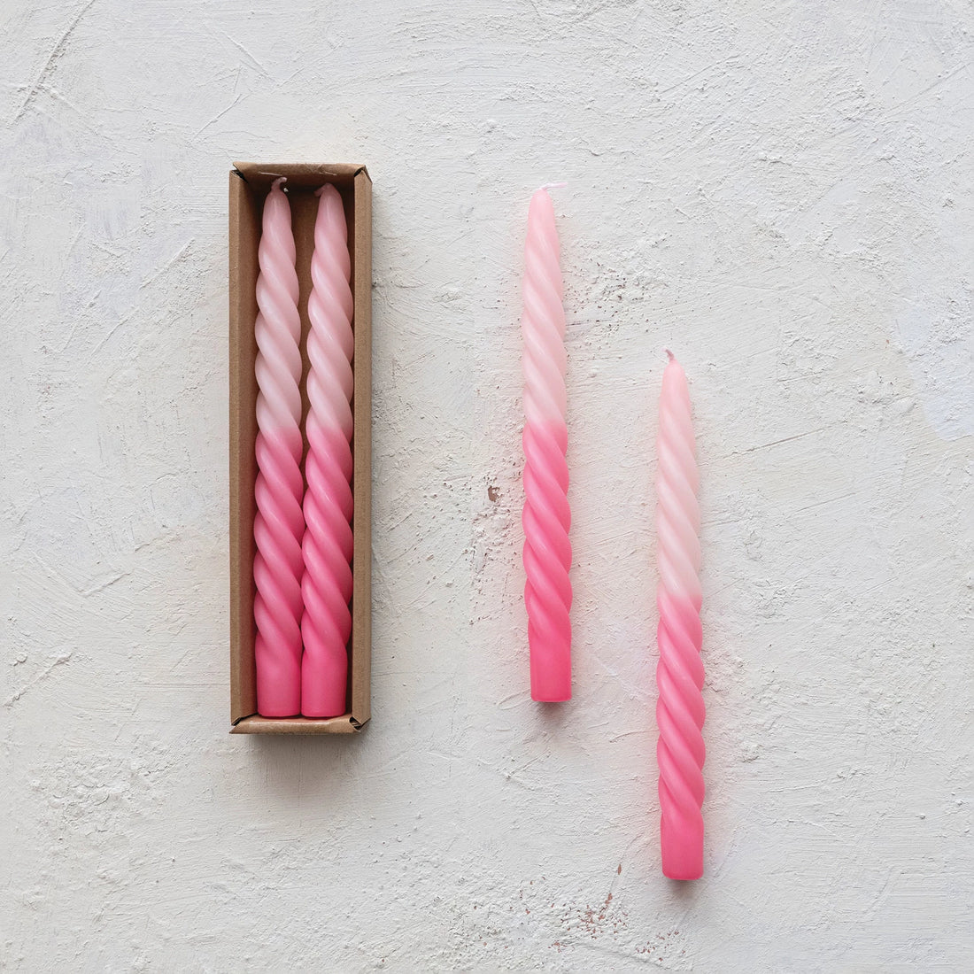 Pink Ombre Twisted Taper Candles, set of 2