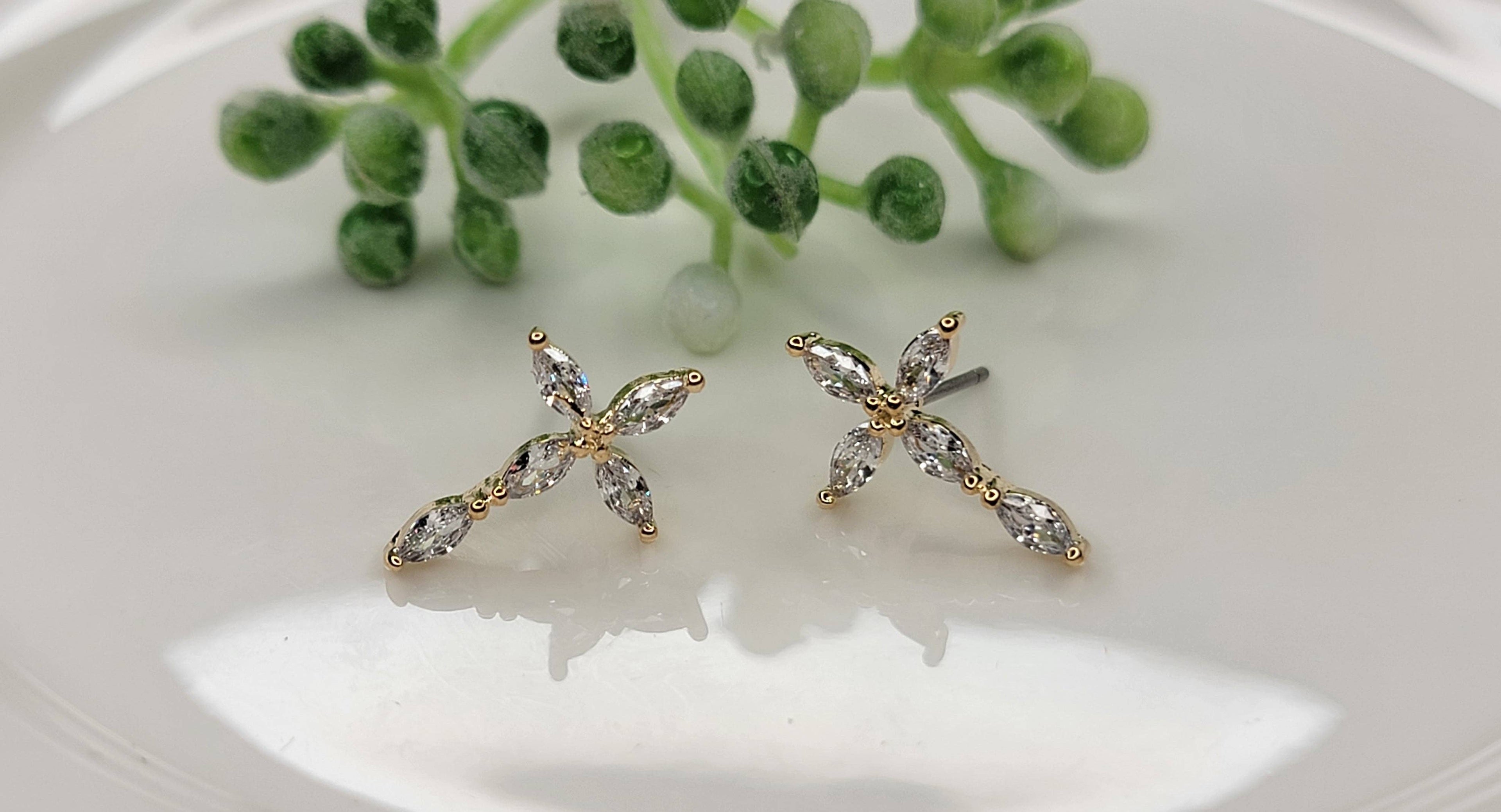 CZ Cross Post Earrings