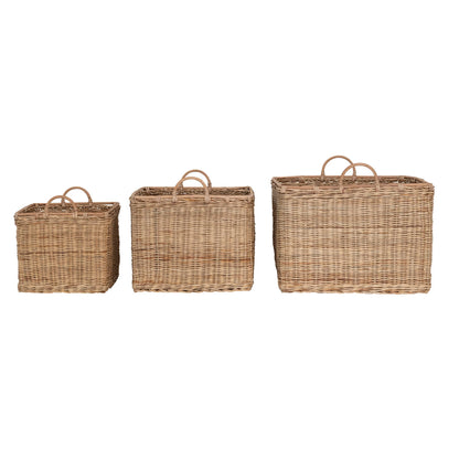 Rattan Baskets w/ Handles, Set of 3