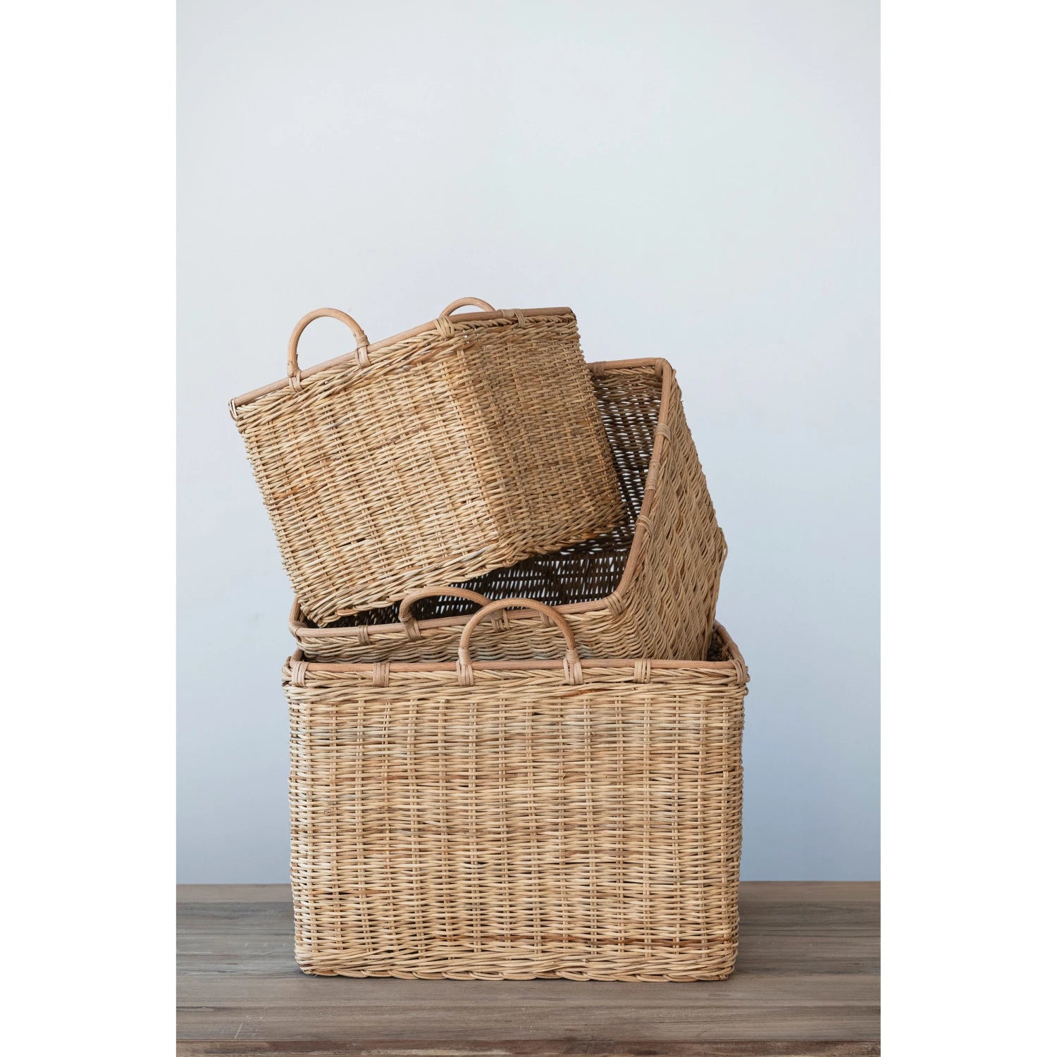 Rattan Baskets w/ Handles, Set of 3