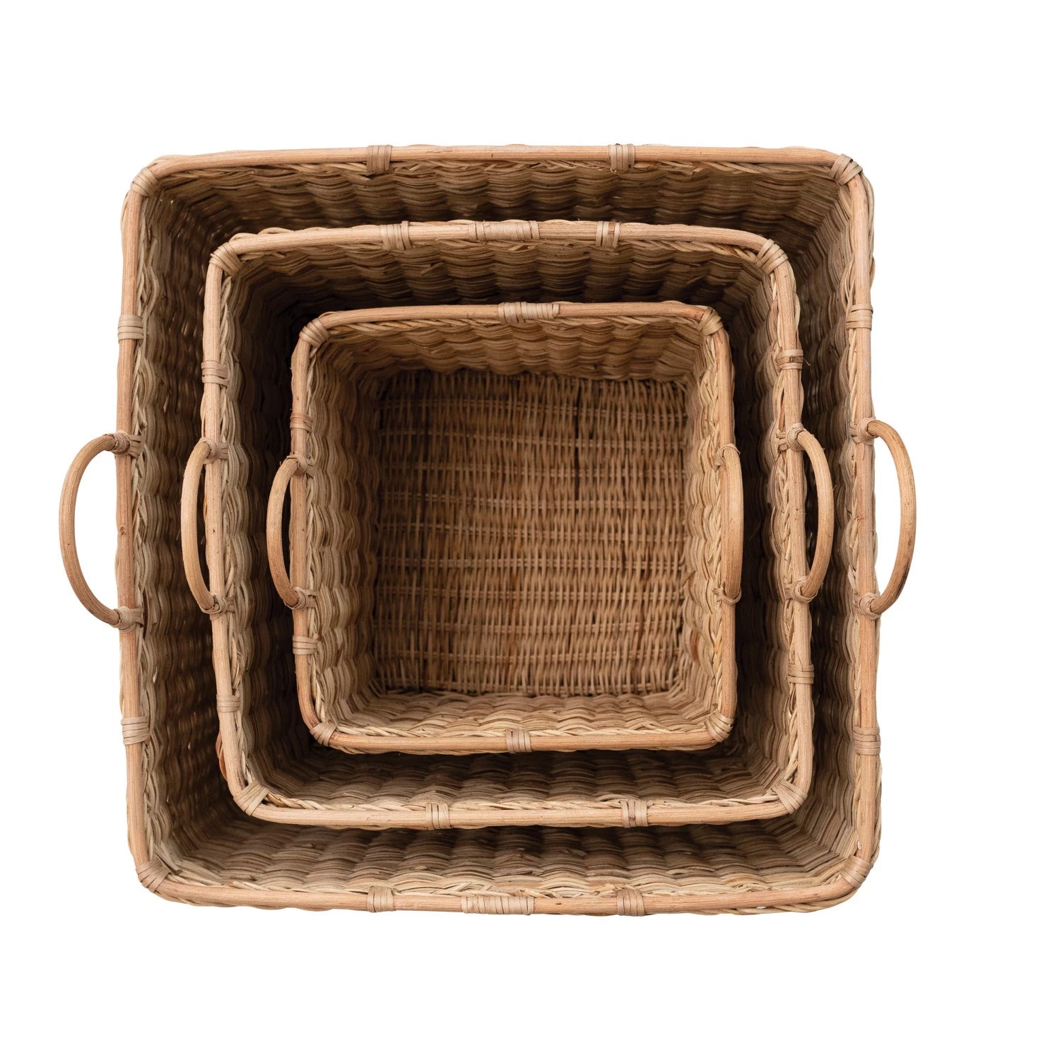 Rattan Baskets w/ Handles, Set of 3