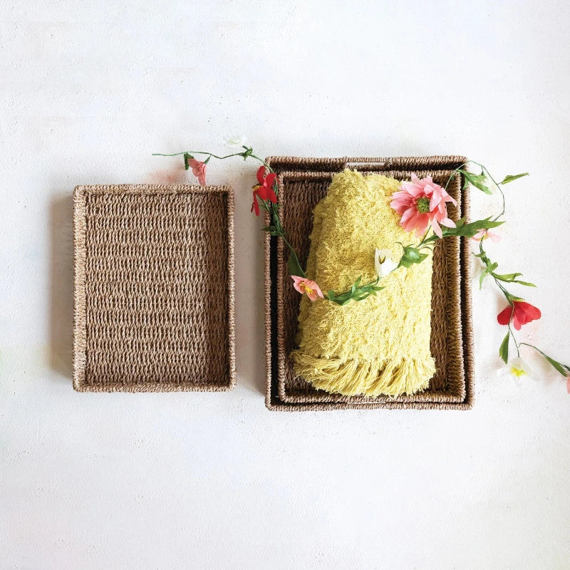 Decorative Hand-Woven Trays w/ Handles