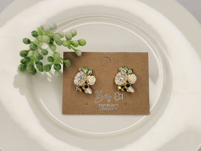 Flowers and Bee Post Earrings