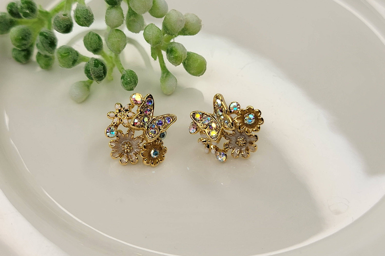 Flowers and Butterfly Stud Earrings