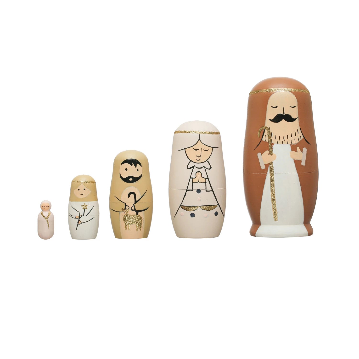 Hand-Painted Wood Nativity Nesting Dolls, Set of 5