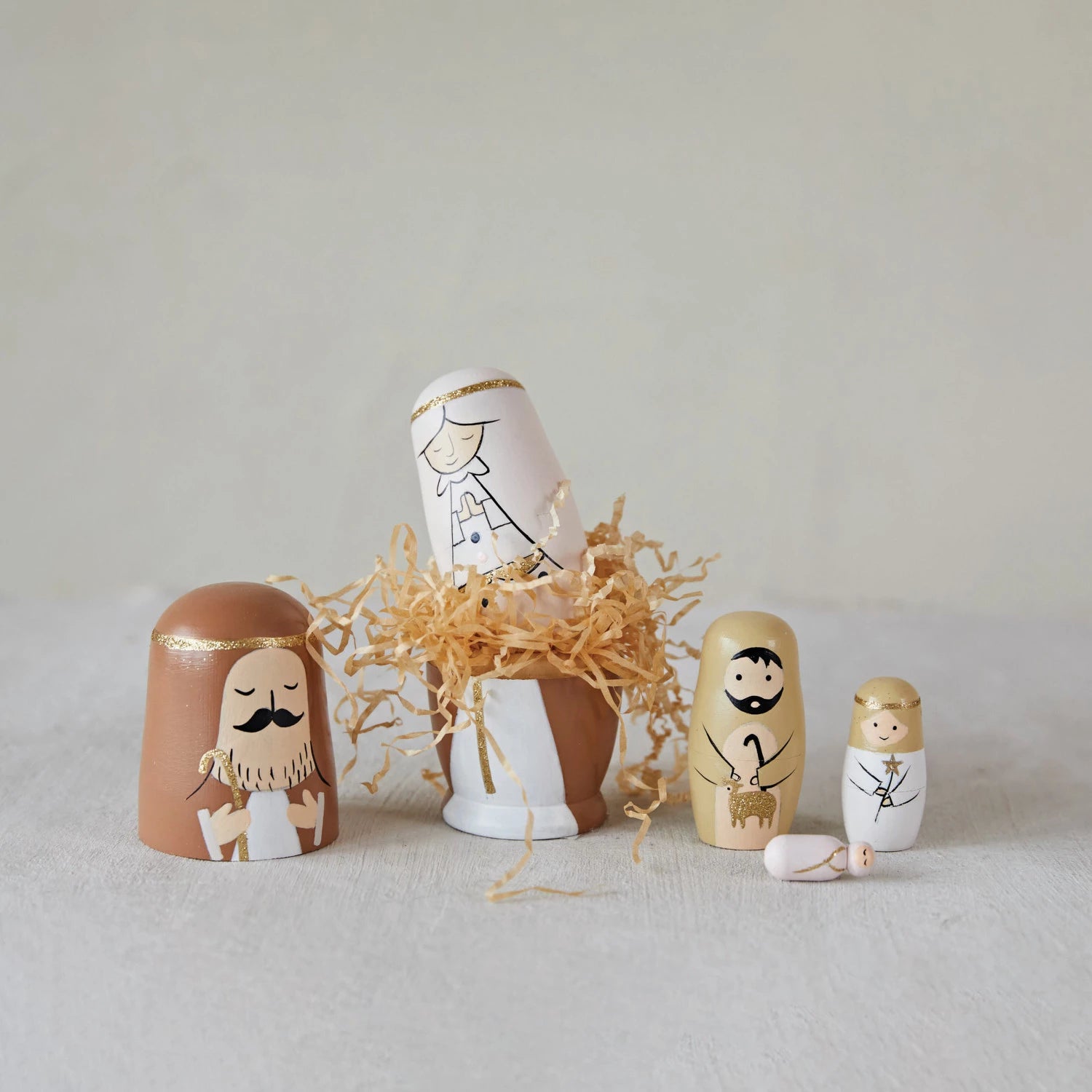 Hand-Painted Wood Nativity Nesting Dolls, Set of 5