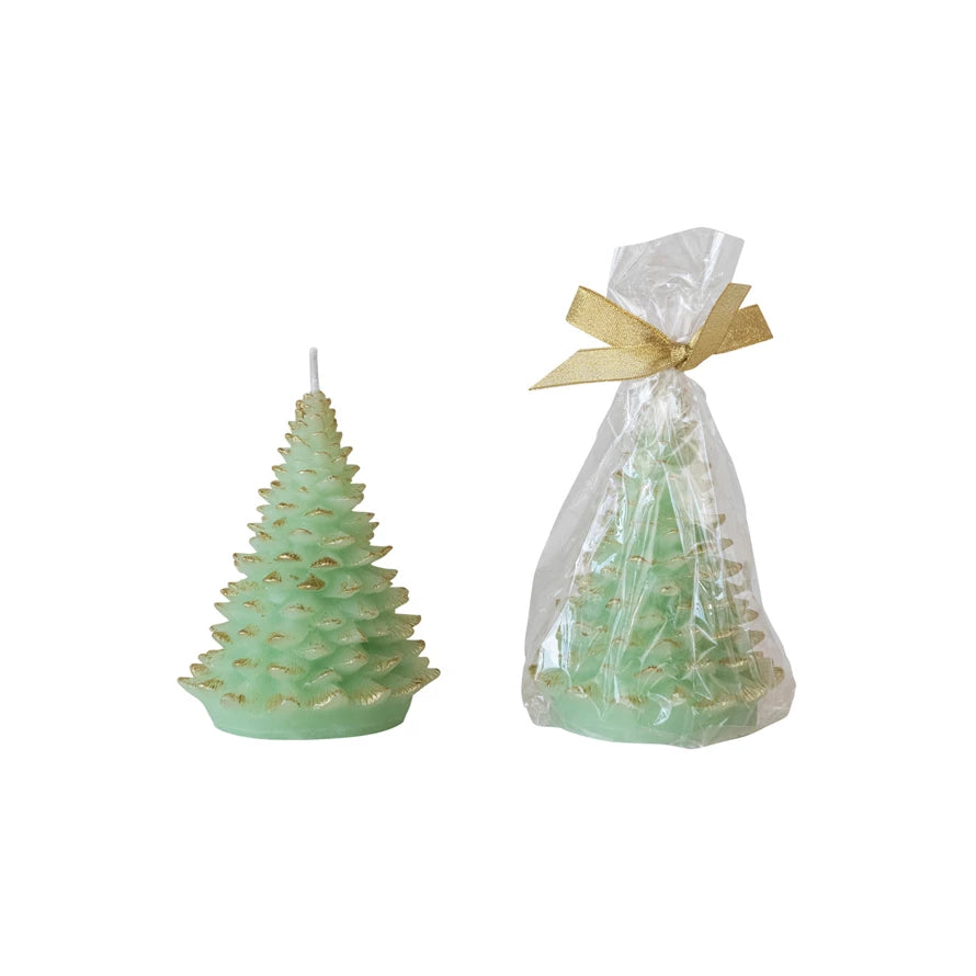 Mint &amp; Gold Tree Shaped Candle