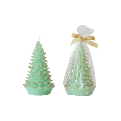 Mint &amp; Gold Tree Shaped Candle