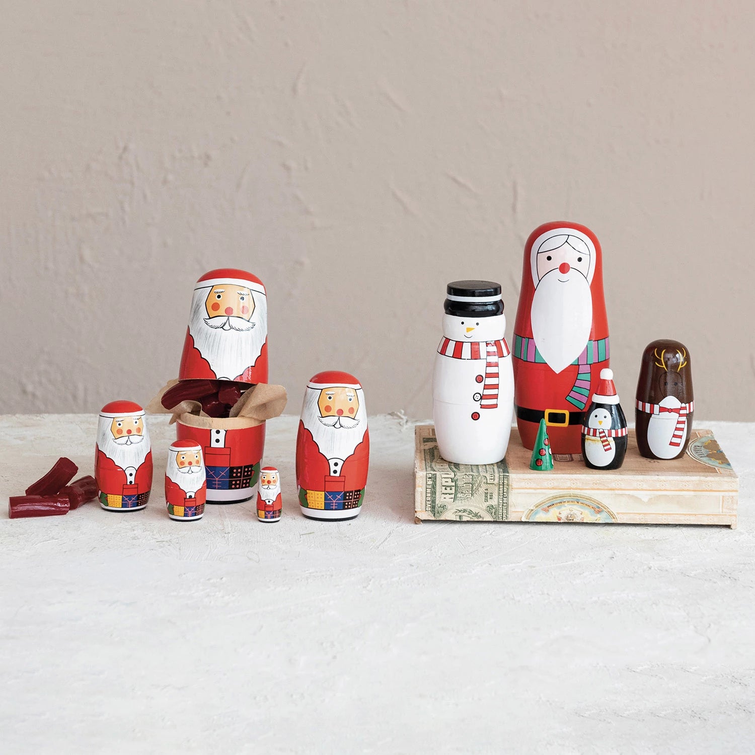 Wood Holiday Icon Nesting Dolls, Set of 5