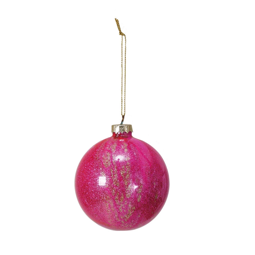 Pink Glitter Glass Ornament